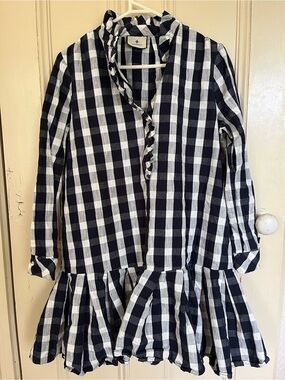 Tuckernuck Tate Dress - Navy and White Gingham Linen/Cotton blend size S